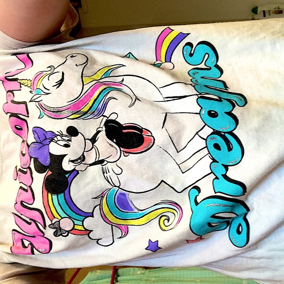 Cute unicorn and miney mouse white T-shirt size 14-16 - Picture 3 of 4